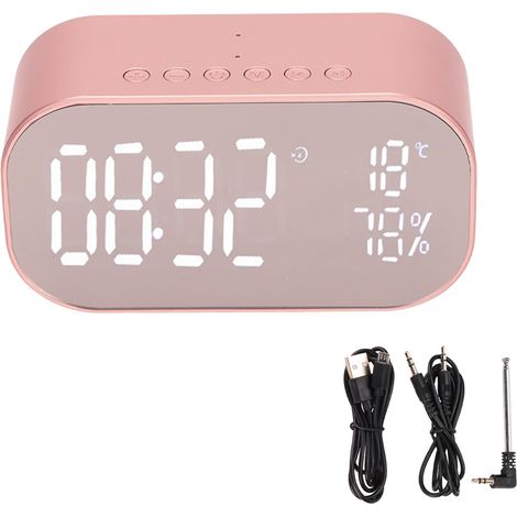 Radio-Réveil Multifonction FM Numérique avec Haut-Parleur Bluetooth pour Chambre à Coucher, Or Rose (1/5)