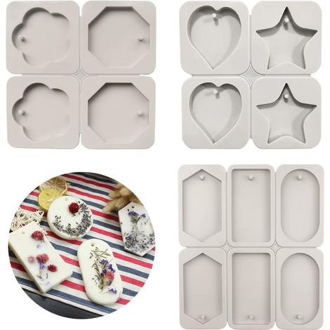 3 moules à savon silicone avec trou de suspension : 6 et 4 cavités, 7 formes pour bricolage, aromathérapie et breloques. (1/5)