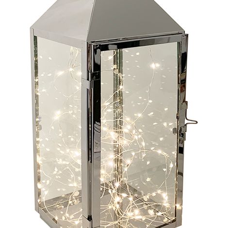 Edelstahl-Laternen 54x18x18cm + 30'er LED Lichterkette-M06398+MLK115W