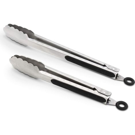Ustensiles de cuisine en acier inoxydable 304, ensemble de 2 pinces alimentaires robustes brossées de 23 cm et 30 cm avec poignée ergonomique, noires 23 cm et 30 cm (1/5)