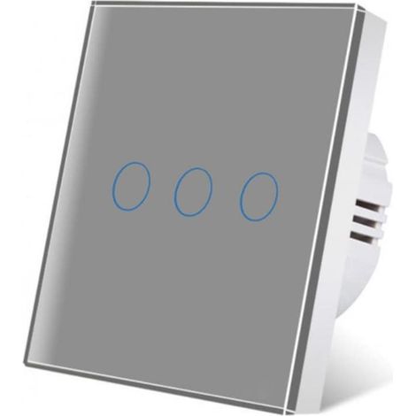 Interrupteur tactile 3F, verre trempé, LED, argent (1/5)