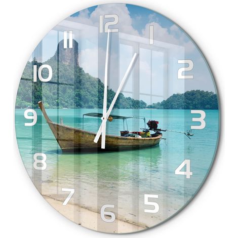 Horloge Murale Ronde Quartz Verre Trempé Design Moderne Salon Chambre Bureau Łódź fi 60 cm (1/5)