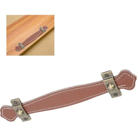 Poignée en cuir artificiel pour meuble, tiroir, porte, valise et armoire - Reddish Brown, 192x38mm, installation facile - Lot: 1 poignée