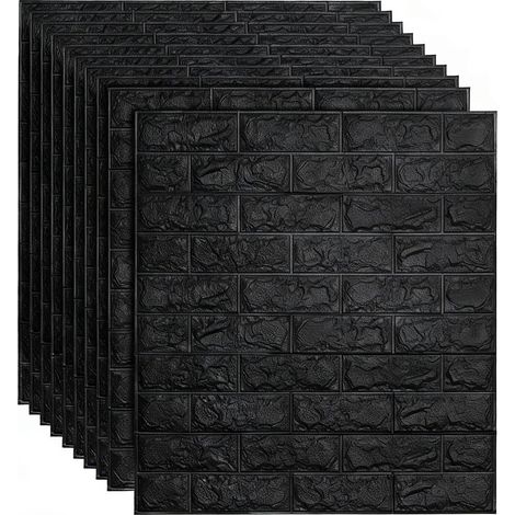 Lot de 10 panneaux muraux 3D autocollants aspect pierre, revêtement mural, 35 x 38,5 cm, lavables, pour cuisine, salon, chambre à coucher, chambre d'enfant (noirs) (1/5)
