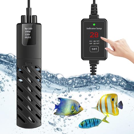 Chauffage d'aquarium numérique réglable 100 W avec affichage LED avec couvercle de protection et contrôleur pour poissons et tortues 50-120 l (1/5)