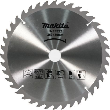 Disco TCT 260 mm 30 mm 40D para corte madera MAKITA