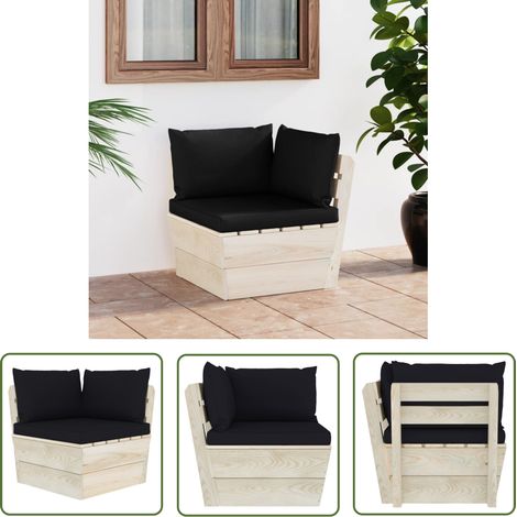 INLIFE Canapé d'angle palette de jardin avec coussins Épicéa imprégné (1/5)