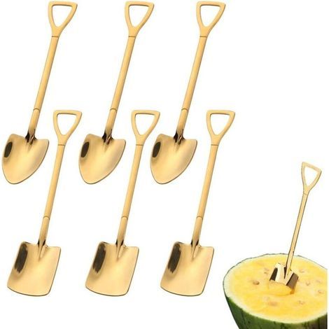 6 cuillères en Acier Inoxydable, Pelle créative en Forme de Pelle, cuillère Rouge, cuillère à pastèque, thé au Lait, café, cuillère à Sucre, crème glacée, cuillère à Dessert (doré) (1/5)