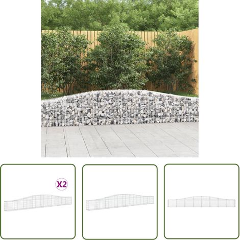 The Living Store Gabionen mit Hochbogen 2 Stk. 400x30x40/60 cm Verzinktes Eisen - Gabionen - Gartendeko - Gartenzubehör - Zaun - Sichtschutz (1/5)