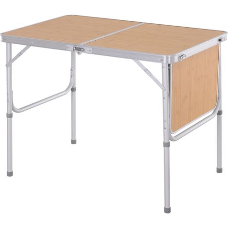 Outsunny Klapptisch für Camping und Garten mit höhenverstellbarer Verlängerung, Aluminium und MDF mit Bambus-Optik