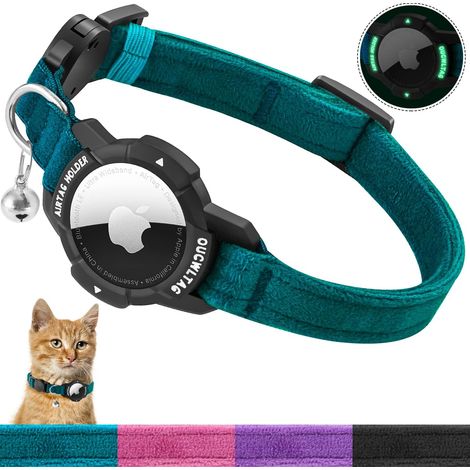 Collier Chat avec Support Lumineux, Collier pour Chat avec Boucle de Sécurité Anti-étouffement et Sangle élastique, GPS Non Inclus (Bleu, Chats et Chiots 23-33cm) (1/5)