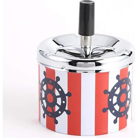 Cendrier rotatif avec couvercle poussoir en acier inoxydable pour intérieur ou extérieur Rouge marine (1/5)