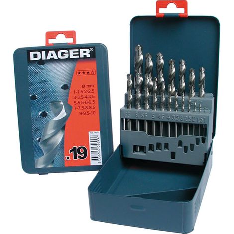 Diager – Coffret métallique 19 forets HSS meulé PRO din 338 angle 118° – Forets 1 à 10 mm par 0,5 mm – Pour métaux durs et alliages (1/5)