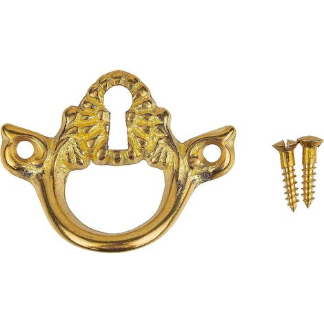 Poignée de tiroir horizontale en laiton coulé avec cache-serrure 5,1 x 4,1 cm Poignée avec rosace pour vitrine, commode, bureau Meuble ancien (1/3)