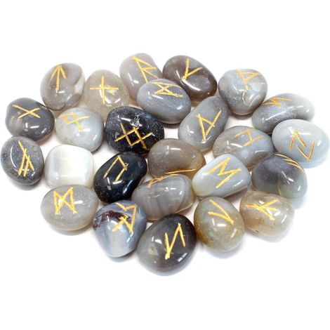 Ensemble de pierres runiques dans une pochette - Agate grise- Vendu par 1 (1/3)