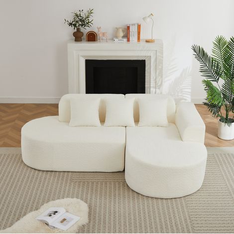 Sofá chaise longue derecho de chenilla beige con 3 cojines - CHICFURN (1/5)