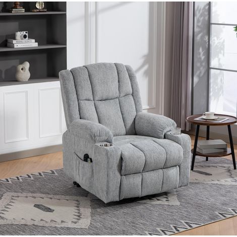 Poltrona elettrica con alzapersona, funzione massaggio e calore, velluto grigio chiaro (1/5)