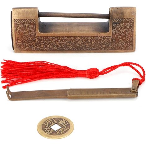 Antique Copper Lock Chinese Old Style Delicate Carved Padlock for Jewelry Box Wedding Gifts5cm Spacing