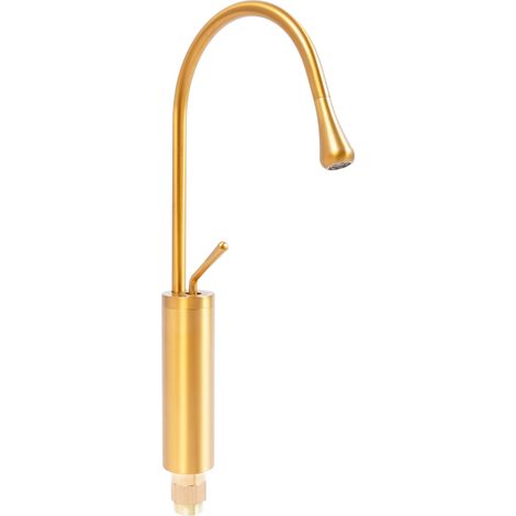 Robinet de lavabo doré brossé - Mitigeur moderne à bec haut 30cm, eau chaude et froide, rotation 360°, pour salle de bain et cuisine (1/5)