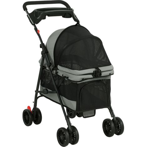 Hundewagen, faltbarer Hundebuggy mit Kissen, Netzfenstern & Getränkehalter, für Hunde bis 10 kg, Grau (1/5)