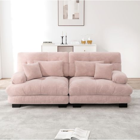 Divano a 2 posti in ciniglia rosa con 2 cuscini lombari e 2 cuscini decorativi DESVIAE (1/5)