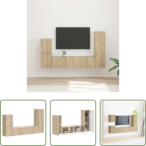 vidaXL Wohnzimmermöbel - TV-Schrankset Wandmontiert 4 pcs Sonoma-Eiche Holzwerkstoff (1/5)