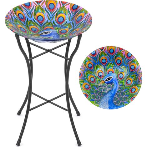 Glass Peacock Bird Bath