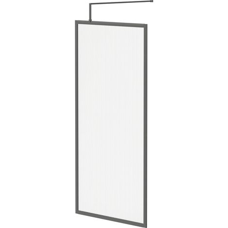 Colore 8mm Fluted Glass Gunmetal Grey 1850mm x 900mm Fully Framed Walk In Shower Screen including Wall Channel and Support Bar (1/5)