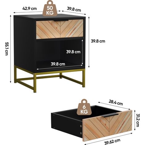 Table de chevet design avec tiroir et étagère, idéale pour salon, chambre ou entrée, 43x40x55 cm, 1 unité (1/4)