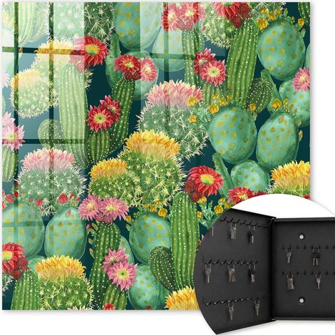 Armoire à clés - (30 cm x 30 cm) - Boîte à clés murale - Coffret de rangement pour clés - Couleur noire - Ouverture vers la gauche - Pour maison et bureau - jardin coloré
