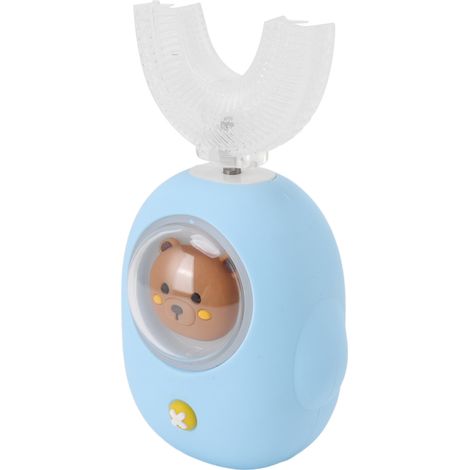 U-förmige elektrische Zahnbürste für Kinder, lebensmittelechtes Silikon, USB-Ladefunktion, LED-Timer, wasserdicht, blau (1/5)