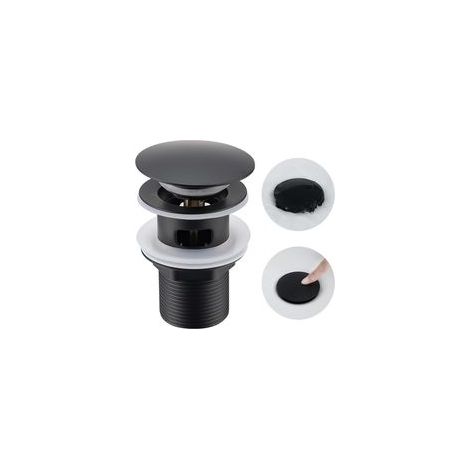 Bonde universelle avec bonde pop-up pour lavabo et lavabo - Noir, laiton (noir avec trou de trop-plein)
