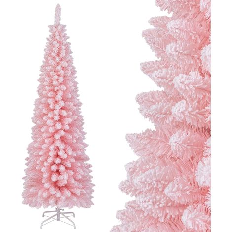 COSTWAY Albero di Natale Slim Rosa 150/180 cm, Albero di Natale Innevato con 328/460 Rami e Supporto Metallico Pieghevole, Albero per Decorazione per Feste in Casa e Ufficio (180 CM) (1/5)