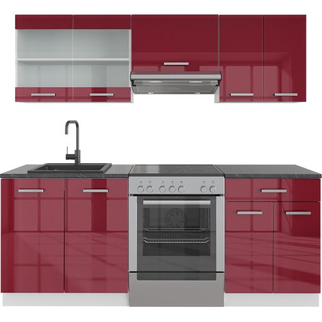 Cucina componibile R-Line, Bordeaux lucido/bianco, 200 cm , PL Antracite, Vicco