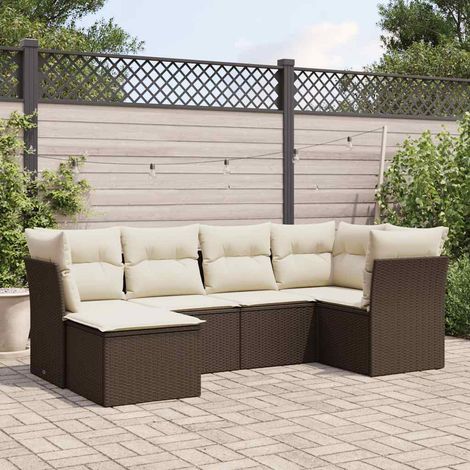 vidaXL Set Divano da Giardino 6 pz con Cuscini Marrone in Polyrattan (1/5)