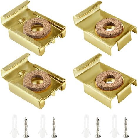 1 Ensembles (4 Pièces) Kit de Montage Mural en Verre, Clips de Suspension à Miroir, Clips de Montage Miroir, Fixation Miroir Mural, avec Chevilles et Vis, pour Miroir, Or (1/5)