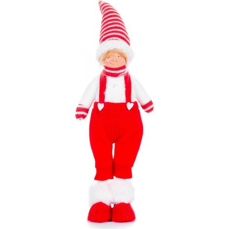 Figur MagicHome Weihnachten, Junge in Hose, Stoff, rot-weiß, 17x13x48 cm (1/3)