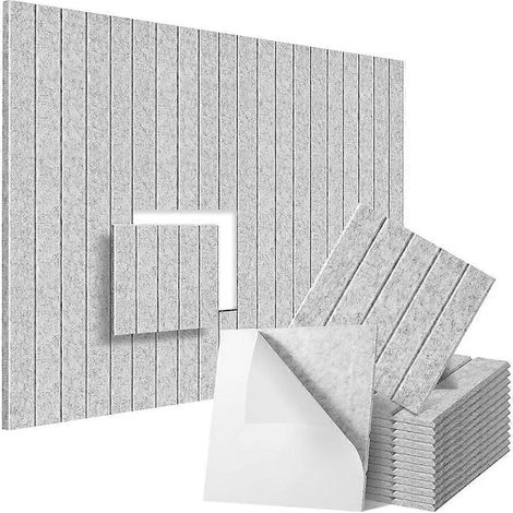 Packung mit 12 schalldämmenden Schaumstoffplatten, 30,5 x 30,5 x 1 cm, selbstklebende Akustikwandpaneele zur Raumakustik, silbergrau (1/5)