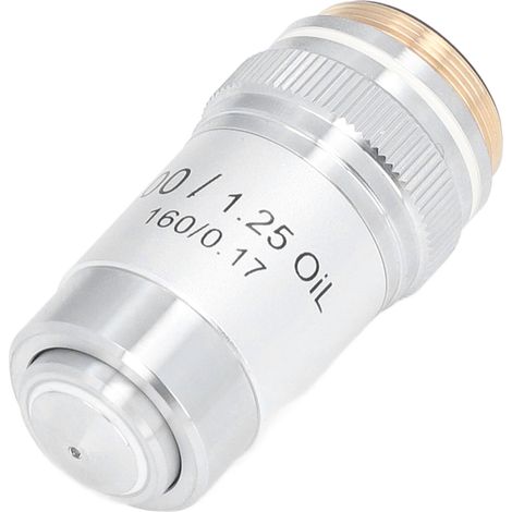 Objectif Achromatique en Laiton Chromé 100X pour Microscope, Lentille Haute Puissance, Interface 20.2mm (1/5)