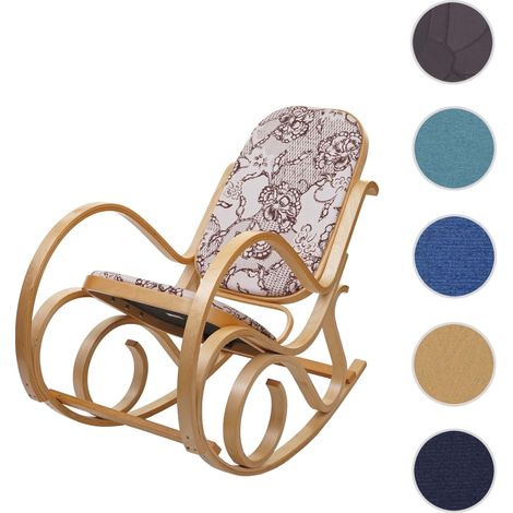 Fauteuil à bascule M41, fauteuil TV, bois massif - Aspect noyer, patchwork cuir marron (1/5)