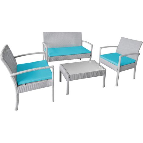 SET SALOTTO BOULEVARD BIANCO CON CUSCINI TURCHESE (1/3)