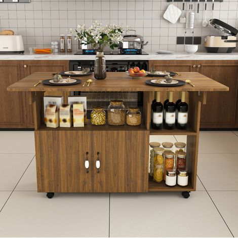 Tavolo da pranzo pieghevole 110 x 70 cm con contenitore e ruote, MDF noce chiaro, OKMYHOME (1/5)