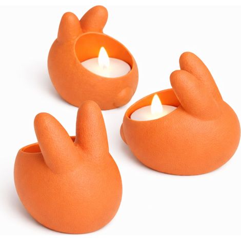 Portacandele a forma di coniglietto pasquale, arancioni, set da 3, per lumini a LED (1/3)