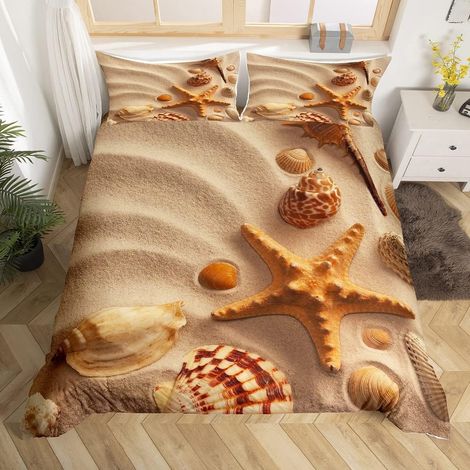 Beach Starfish Housse de Couette Sandy Beach Shell Sets de Housse de Couette Ocean Marine Themed Parure de Lit 200x200cm Pour Enfants Adultes Créatures De La Mer Décor De Chambre Ultra Doux - 200x200c (1/5)