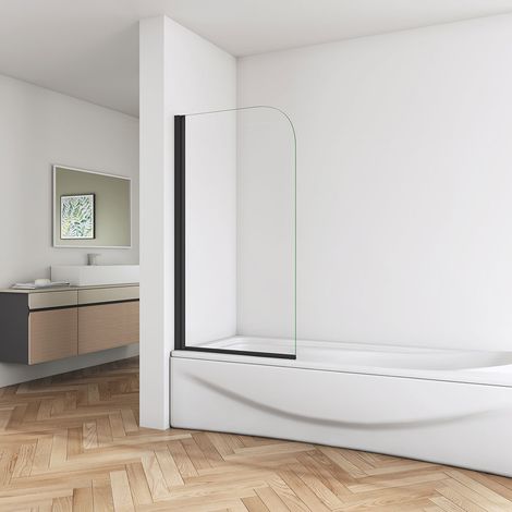 Acezanble Modern Black Framed 800x1400mm 180 Pivot Bath Shower Screen 5mm Glass Panel