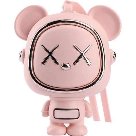 Ventilateur portable sans pales, silencieux, en forme d'ours, à suspendre autour du cou, rose, idéal pour l'été et les activités de plein air. (1/4)