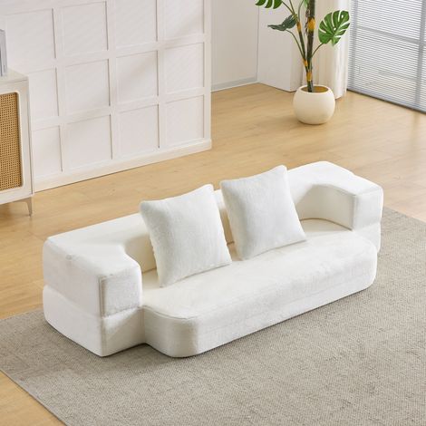 Lit transformable canapé blanc double fonction facile à transporter salon chambre 130x190 cm (1/5)