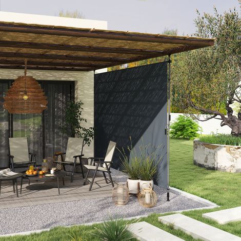 Auvent serrage manivelle hauteur manuelle articulé bras ajustable sans perçage largeur 350cm, gris foncé