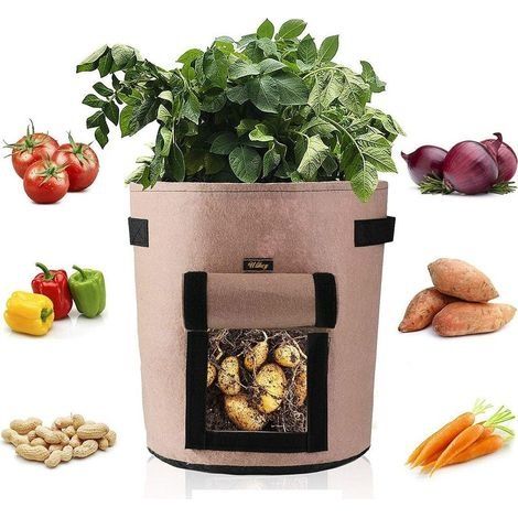 2Pcs Sacs de Culture pour Pommes de Terre, Sac de Legumes, Tissu Non-tissé Sac de Plantation de Pommes de Terre à Fenêtre (2pcs Kaki, 4 Gallons) (1/5)