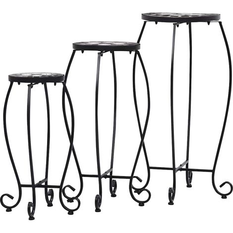 Tables mosaïque 3 pcs noir et blanc Céramique
